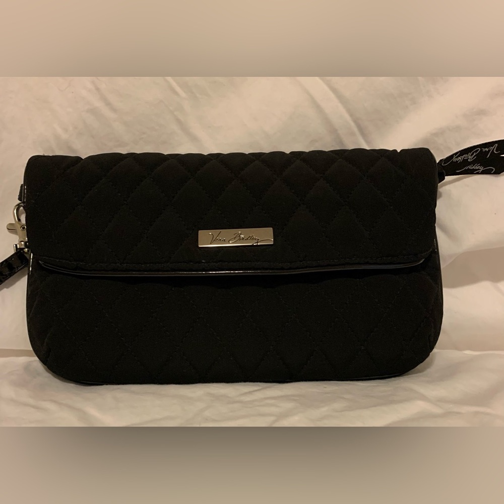 VERA BRADLEY Black Quilted Folding Magnetic Wristlet/Clutch Bag